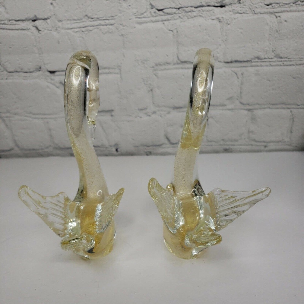 Vintage MURANO Italy Art Glass Swans Crystal Clear With 24K Gold Flecks Figurine - Picture 4 of 7